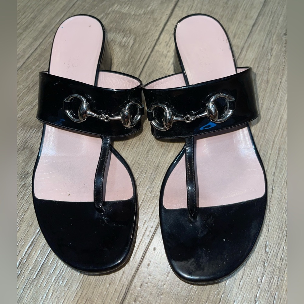 Gucci Horsebit Accent Patent Leather Slides